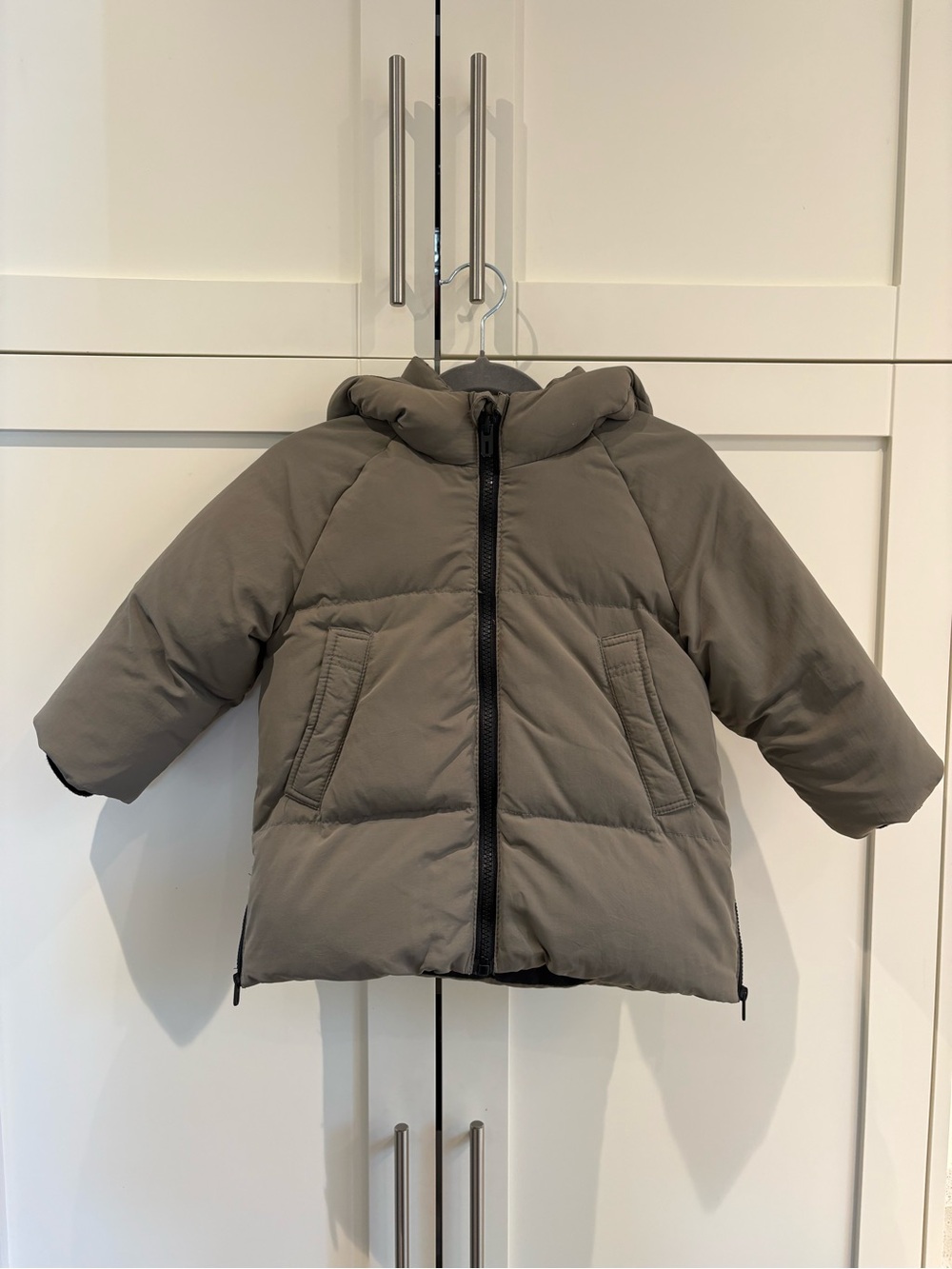 ZARA 12-18 Month Kids Down Parka - Taupe/Green Neutral - Water Resistant